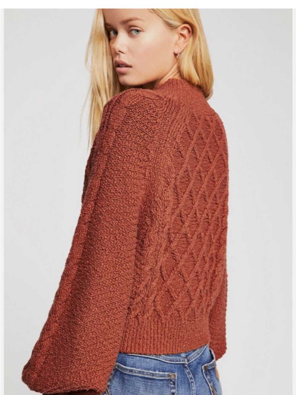 Free people Parfait textured pullover sweater in rust, size large - Picture 2 of 8